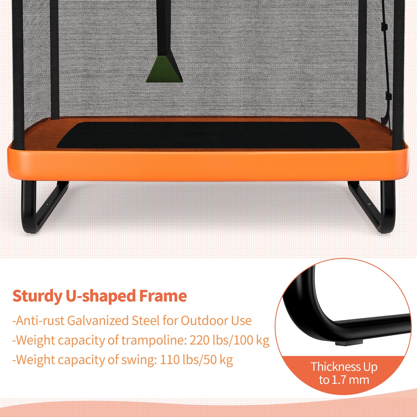 6 Feet Kids Entertaining Trampoline with Swing Safety Fence-Red Orange Kids Crystal