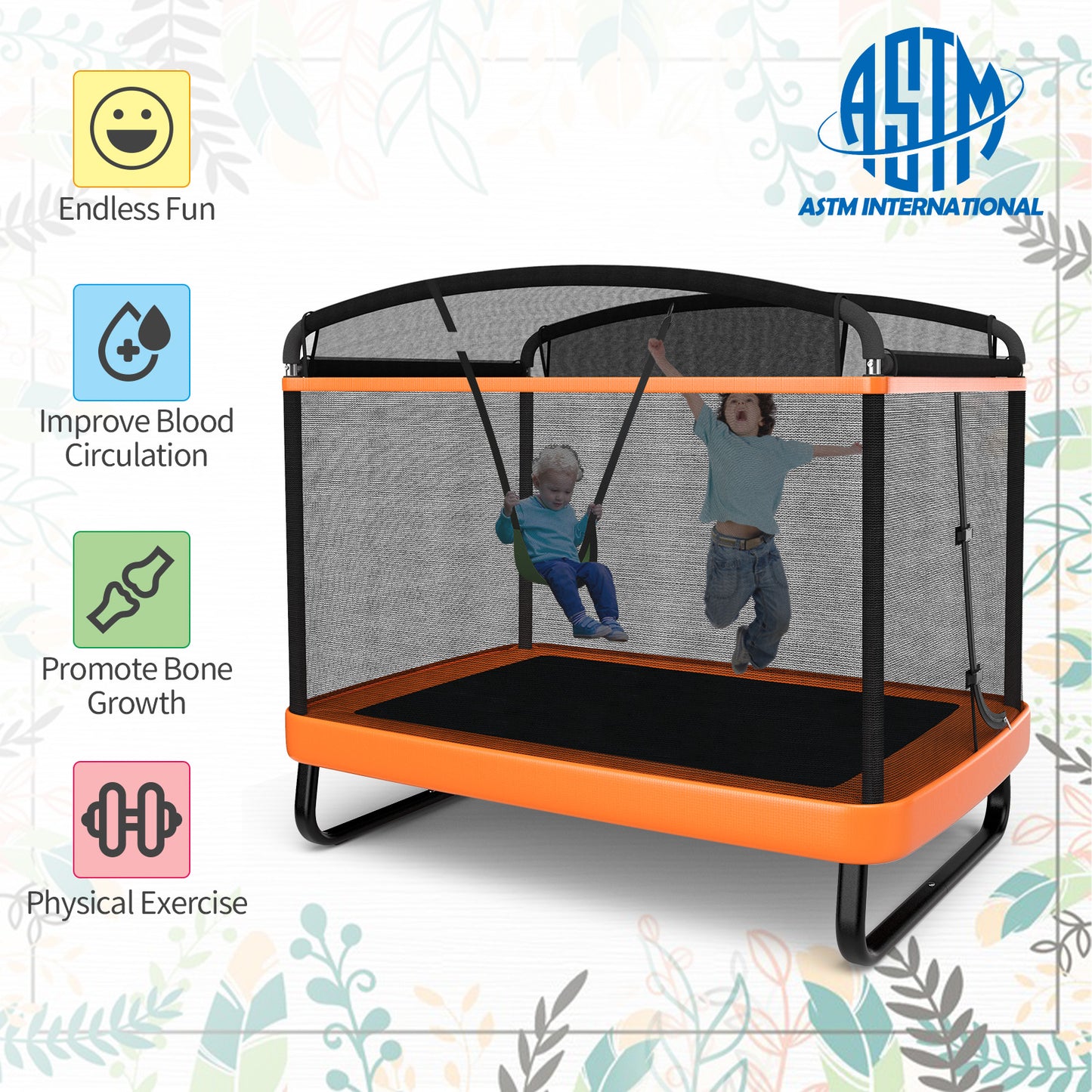 6 Feet Kids Entertaining Trampoline with Swing Safety Fence-Red Orange Kids Crystal