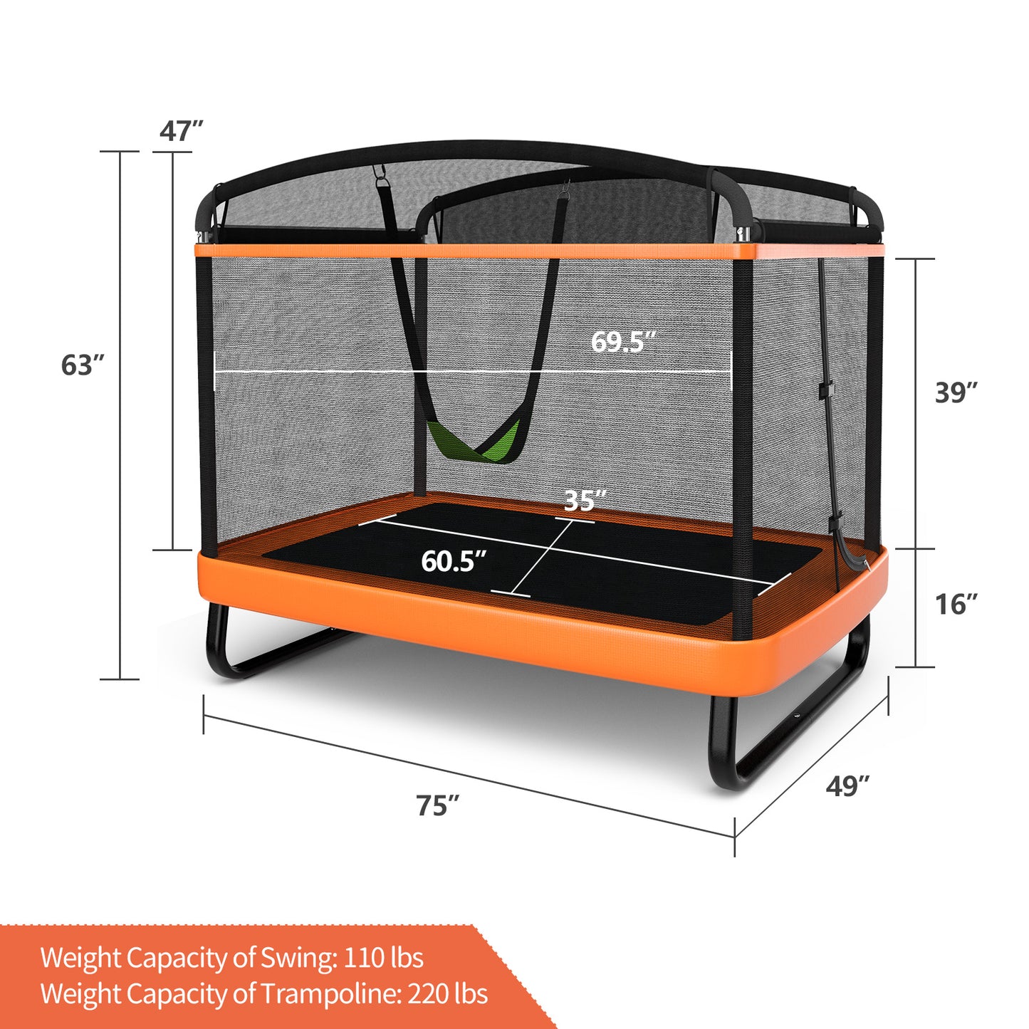 6 Feet Kids Entertaining Trampoline with Swing Safety Fence-Red Orange Kids Crystal