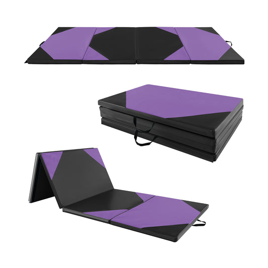 10 Feet x 4 Feet x 2 Inch Folding Exercise Mat with Hook and Loop Fasteners-Purple Kids Crystal