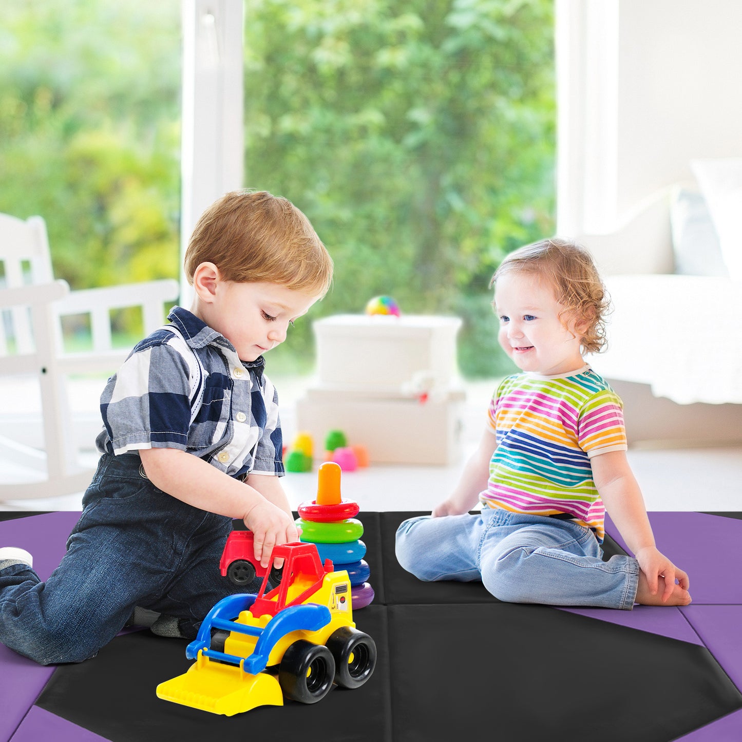 10 Feet x 4 Feet x 2 Inch Folding Exercise Mat with Hook and Loop Fasteners-Purple Kids Crystal