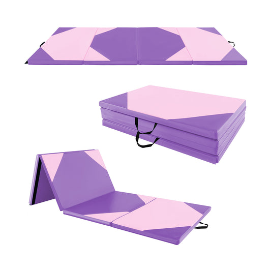 10 Feet x 4 Feet x 2 Inch Folding Exercise Mat with Hook and Loop Fasteners-Pink Kids Crystal