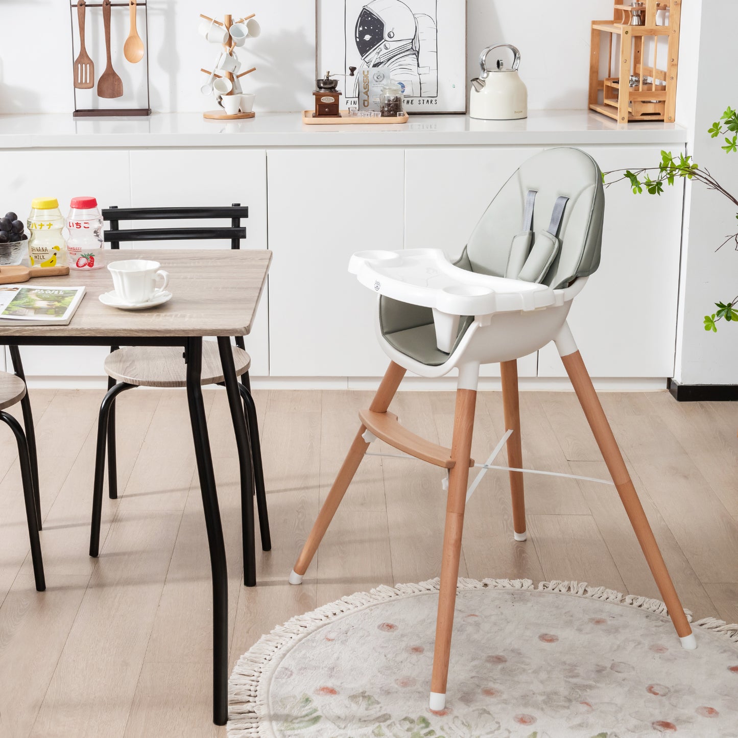 Baby High Chair with Dishwasher Safe Tray-Gray Kids Crystal