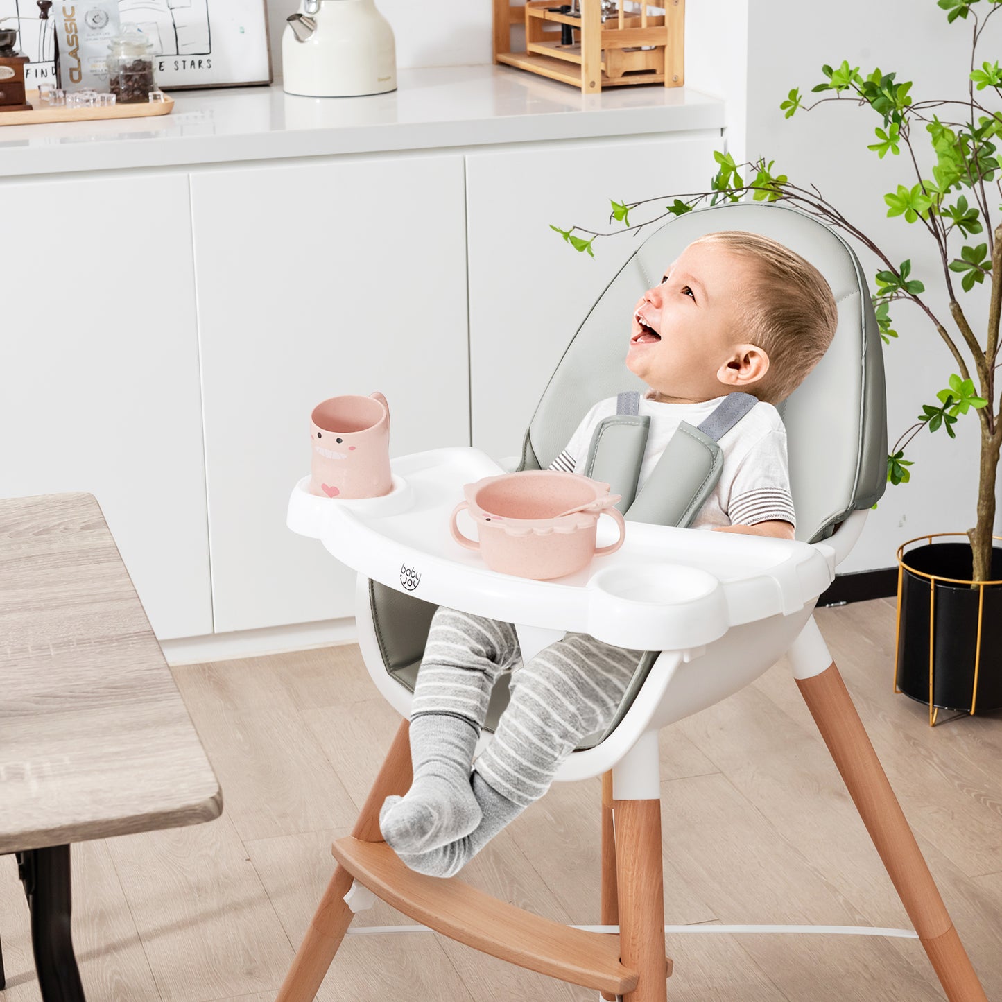Baby High Chair with Dishwasher Safe Tray-Gray Kids Crystal