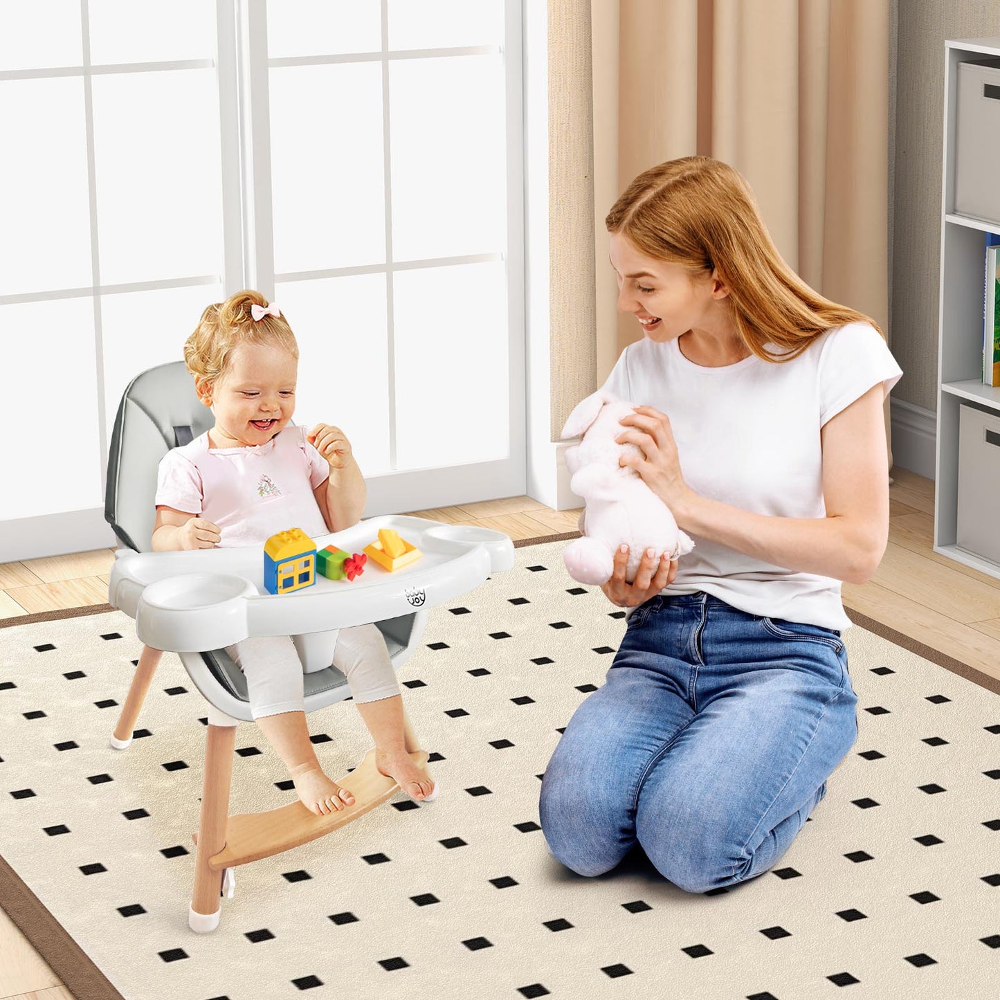 Baby High Chair with Dishwasher Safe Tray-Gray Kids Crystal