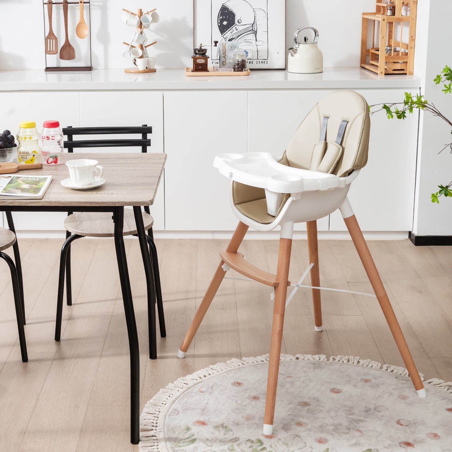 Baby High Chair with Dishwasher Safe Tray-Beige Kids Crystal