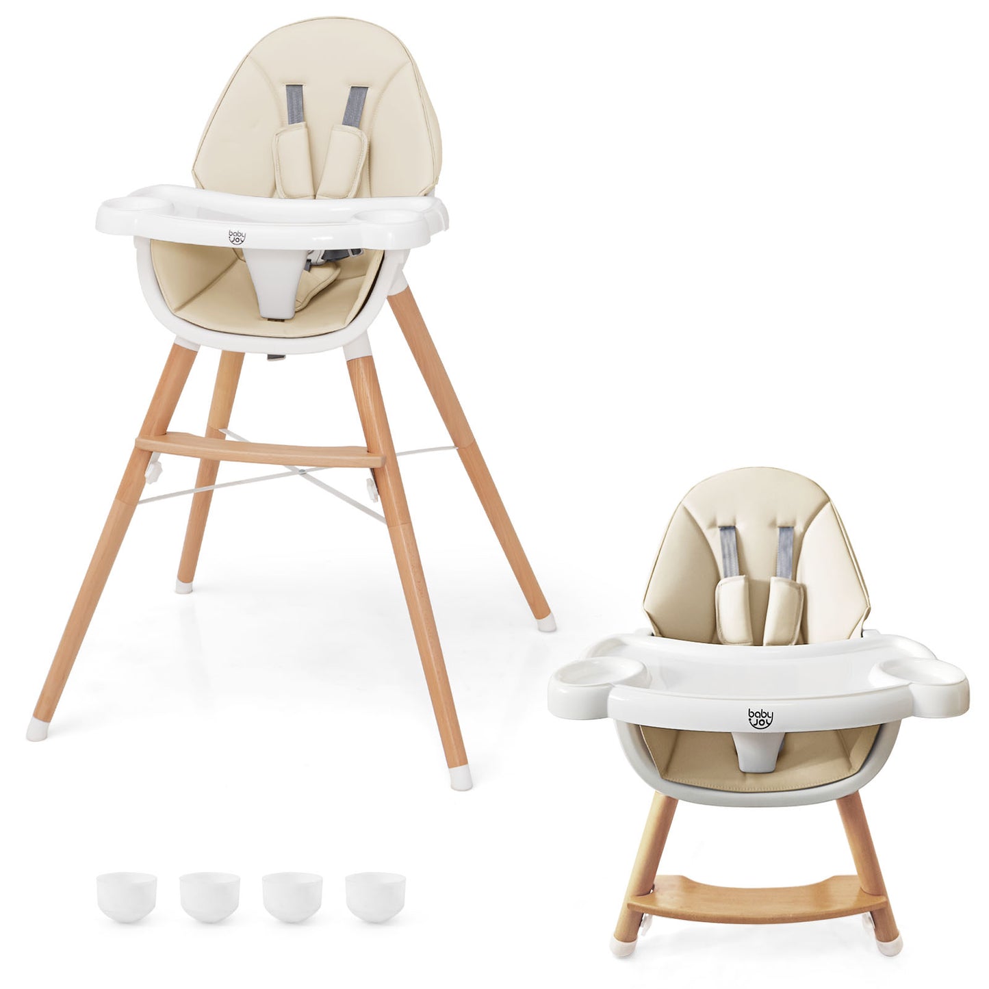 Baby High Chair with Dishwasher Safe Tray-Beige Kids Crystal