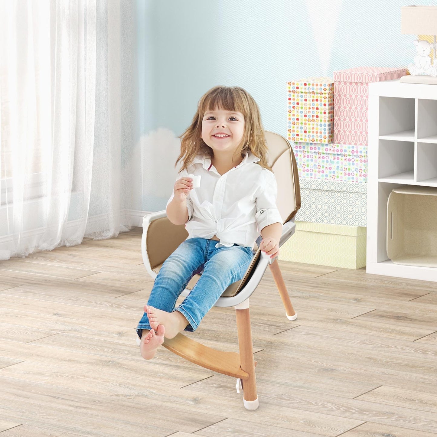 Baby High Chair with Dishwasher Safe Tray-Beige Kids Crystal
