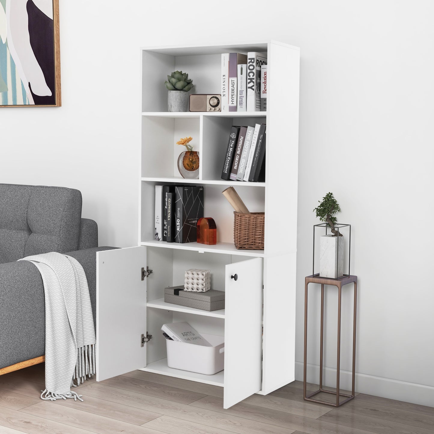 5-Tier Freestanding Bookcase with Open Cubes and Adjustable Shelf-White Kids Crystal
