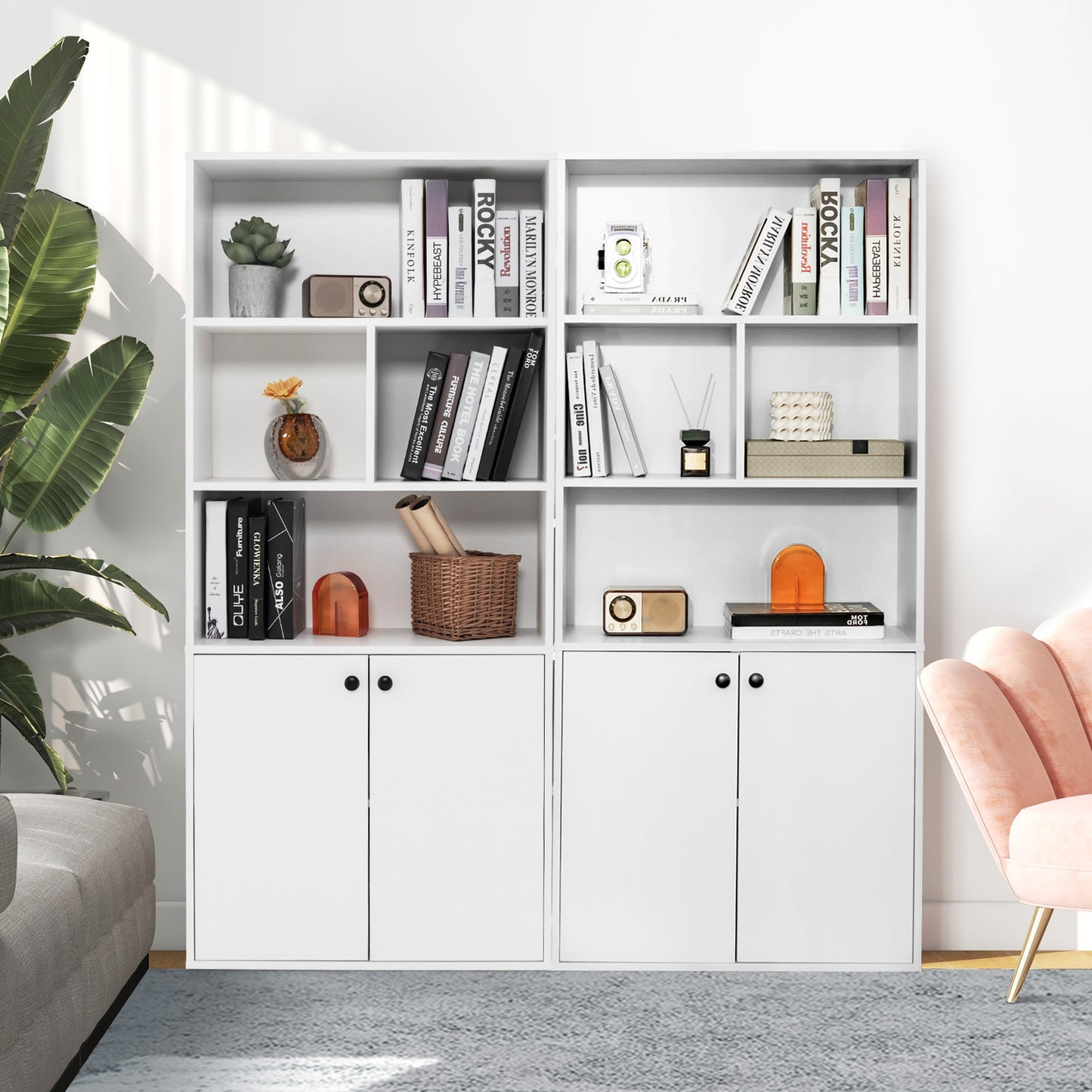 5-Tier Freestanding Bookcase with Open Cubes and Adjustable Shelf-White Kids Crystal