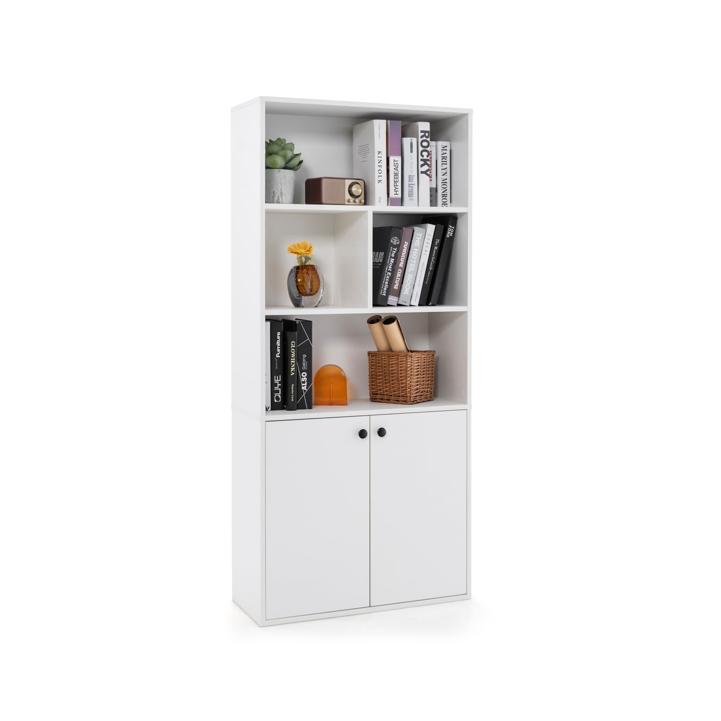 5-Tier Freestanding Bookcase with Open Cubes and Adjustable Shelf-White Kids Crystal