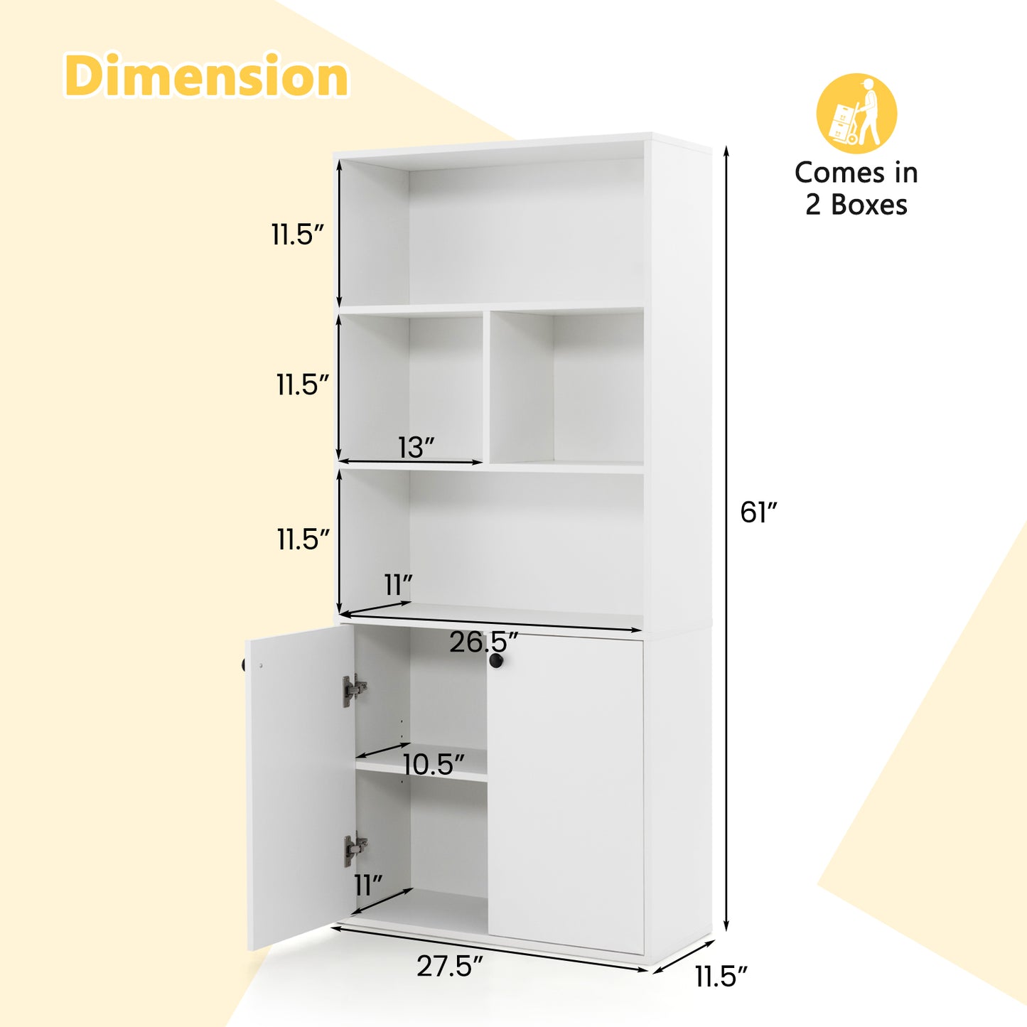 5-Tier Freestanding Bookcase with Open Cubes and Adjustable Shelf-White Kids Crystal