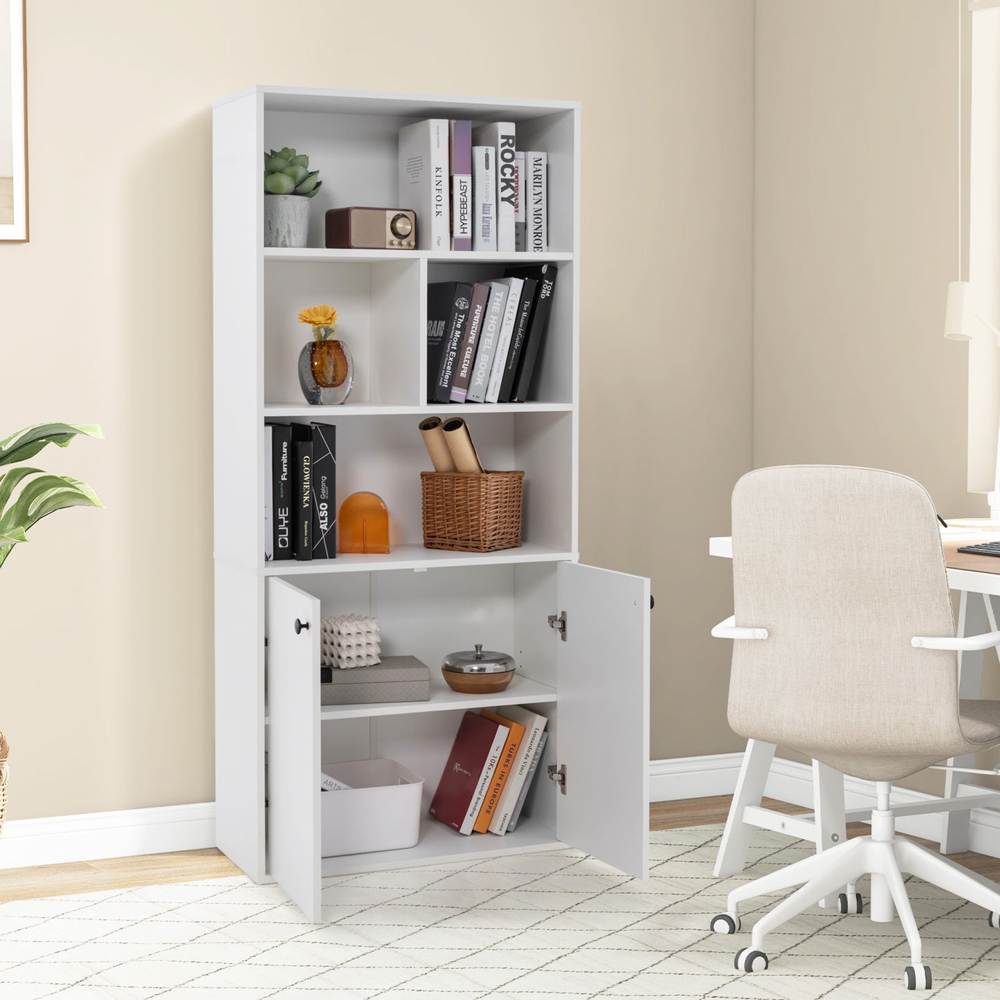 5-Tier Freestanding Bookcase with Open Cubes and Adjustable Shelf-White Kids Crystal