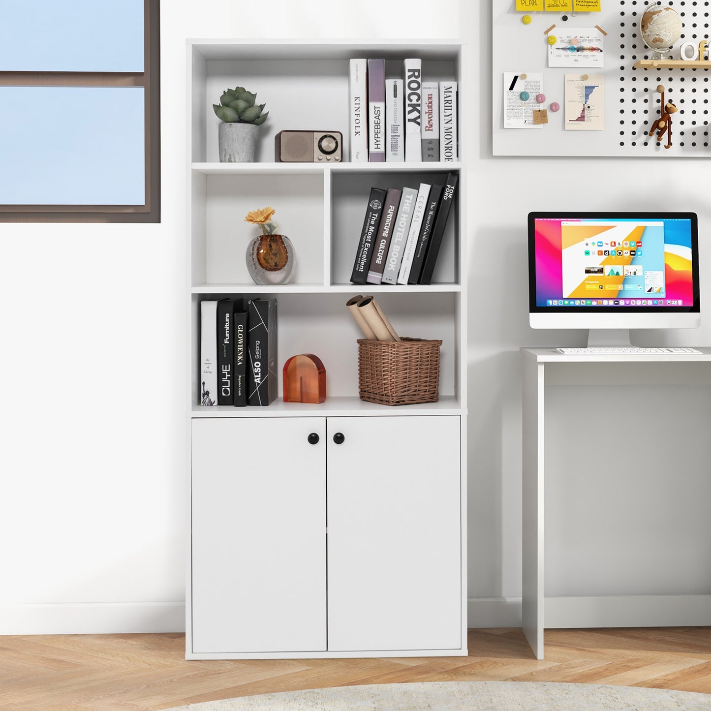 5-Tier Freestanding Bookcase with Open Cubes and Adjustable Shelf-White Kids Crystal