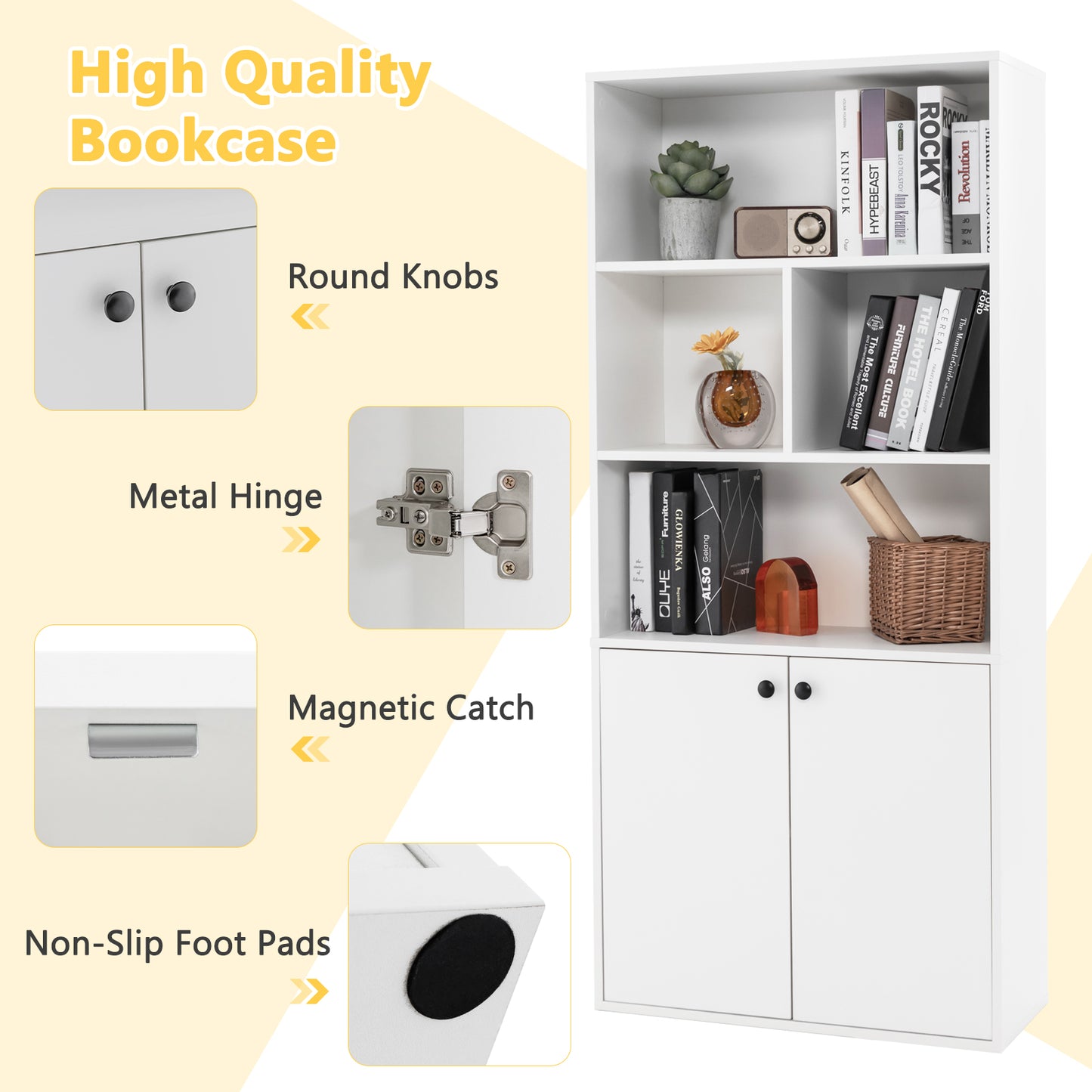 5-Tier Freestanding Bookcase with Open Cubes and Adjustable Shelf-White Kids Crystal