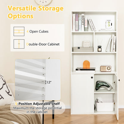 5-Tier Freestanding Bookcase with Open Cubes and Adjustable Shelf-White