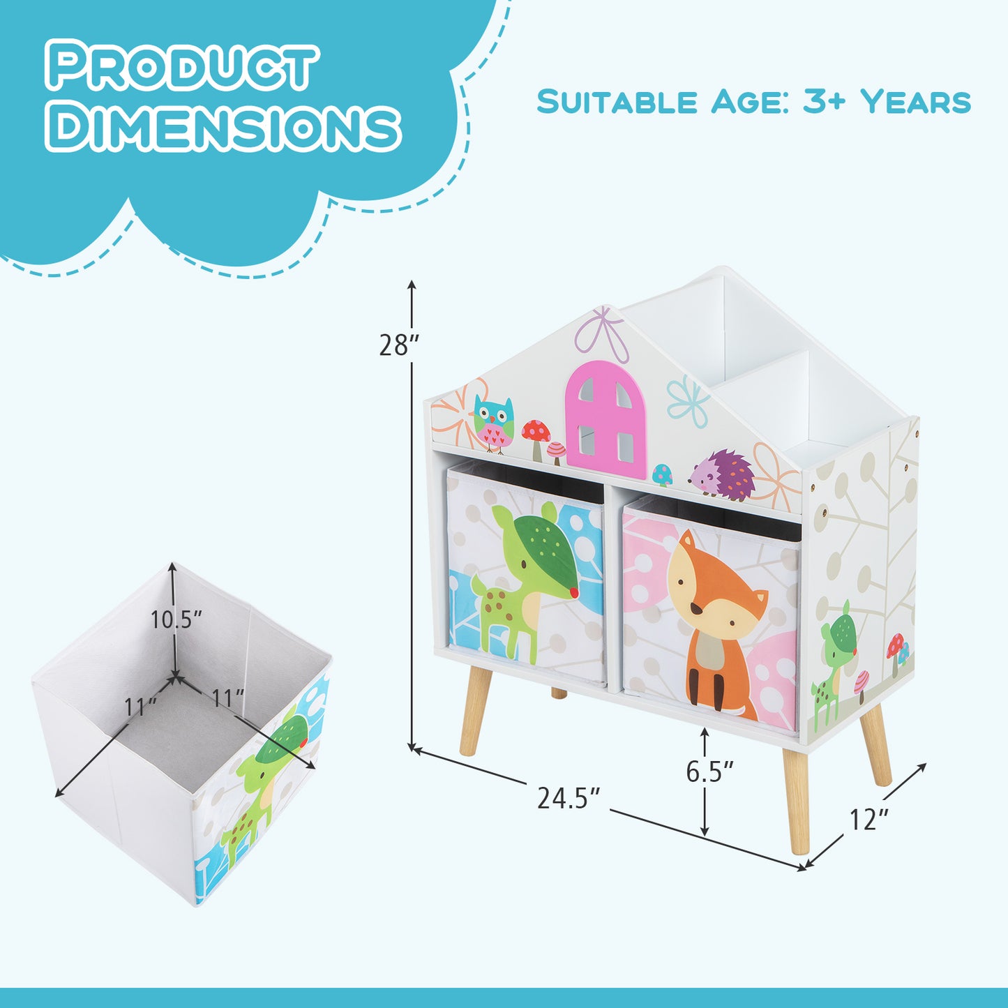 Kids House-shaped Bookshelf with 2 Storage Bins for Kids Room Playroom-White Kids Crystal