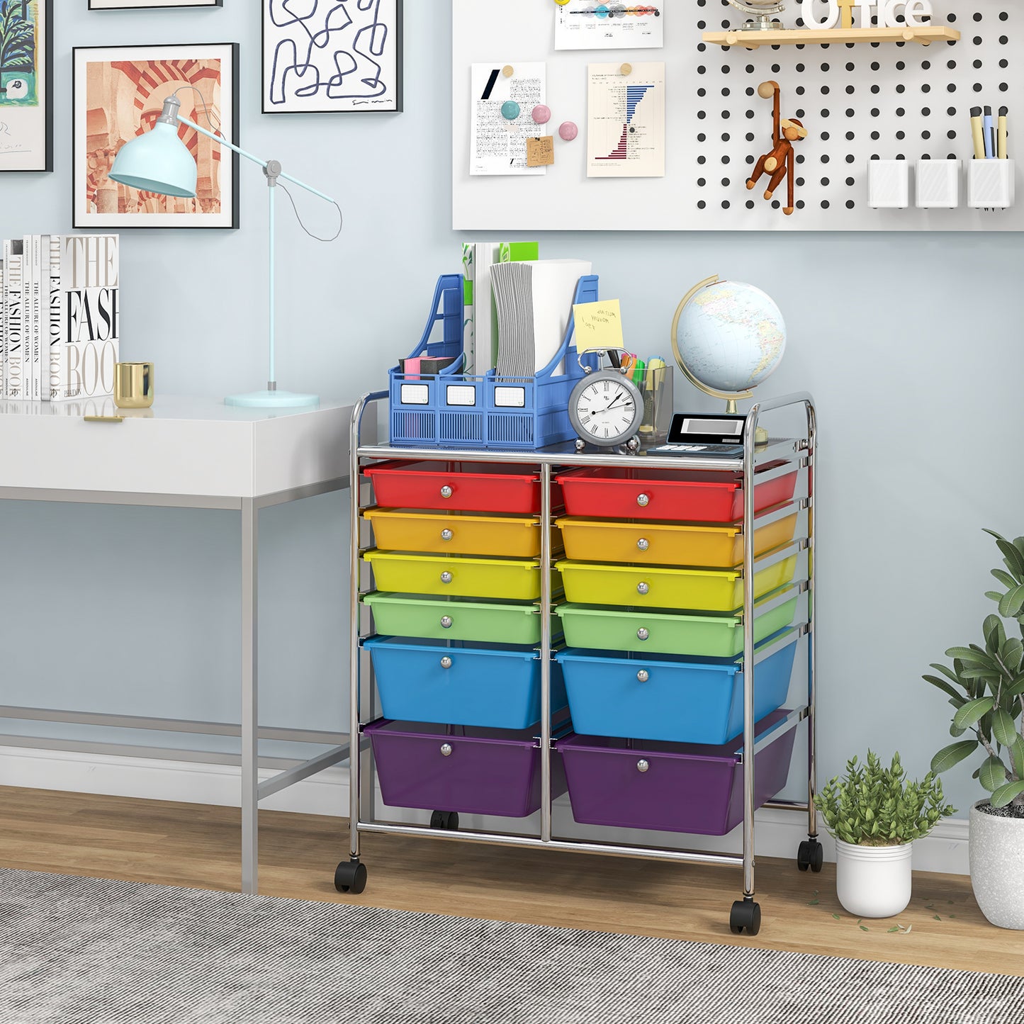 12 Storage Drawer Organizer Bins Rolling Cart-Multicolor Kids Crystal