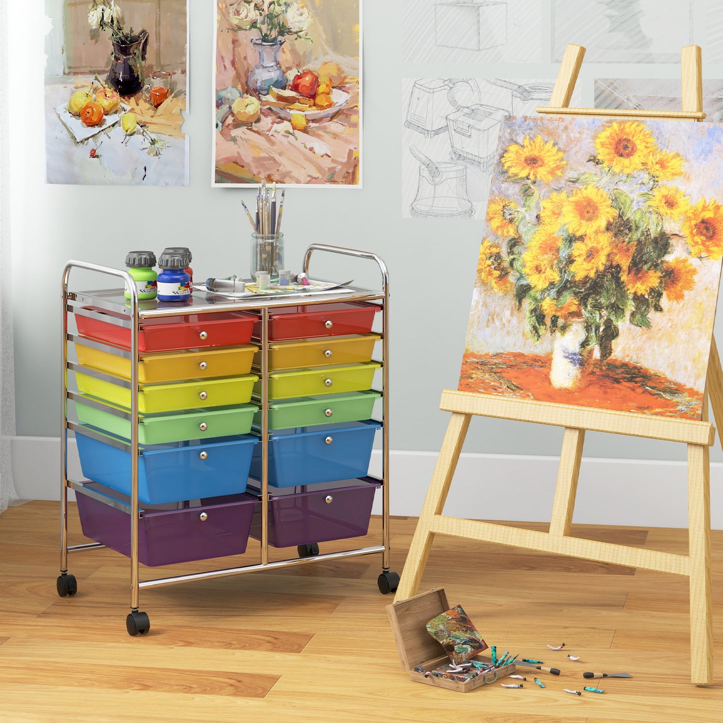 12 Storage Drawer Organizer Bins Rolling Cart-Multicolor Kids Crystal