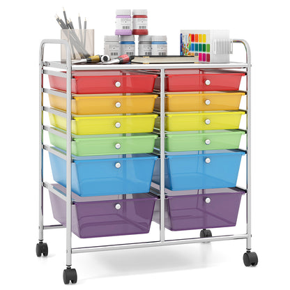 12 Storage Drawer Organizer Bins Rolling Cart-Multicolor