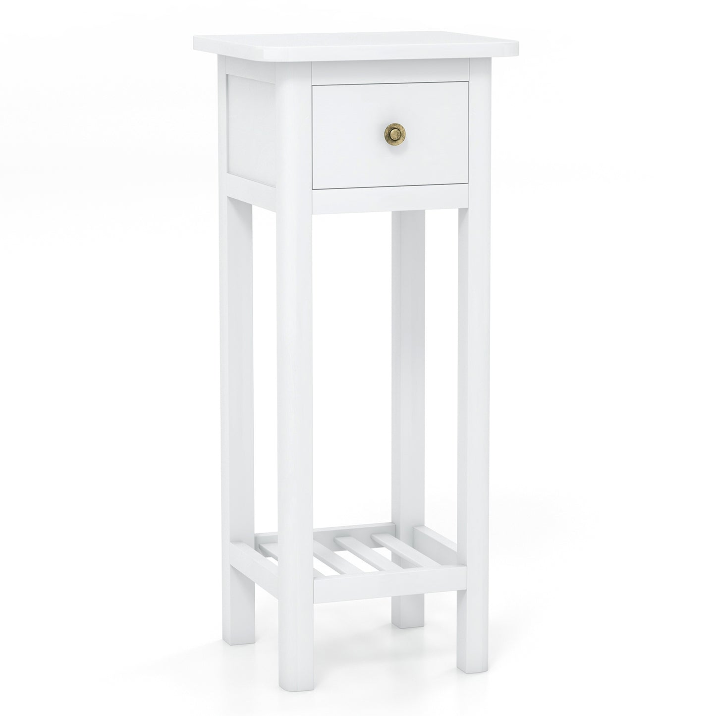 2 Tier Slim Nightstand Bedside Table with Drawer Shelf-White Kids Crystal