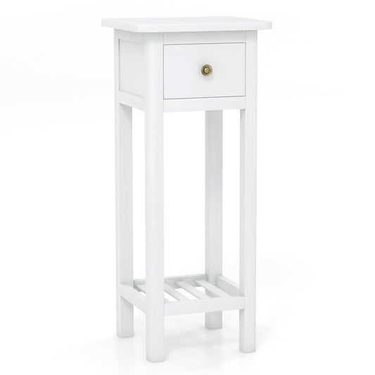 2 Tier Slim Nightstand Bedside Table with Drawer Shelf-White Kids Crystal