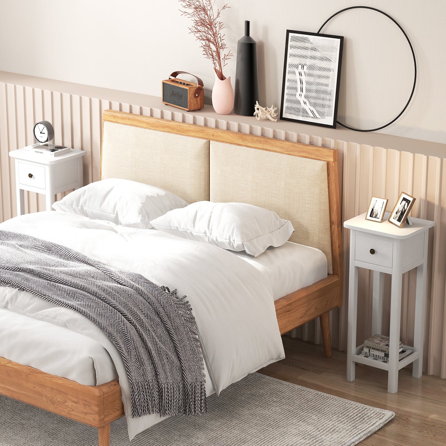 2 Tier Slim Nightstand Bedside Table with Drawer Shelf-White Kids Crystal