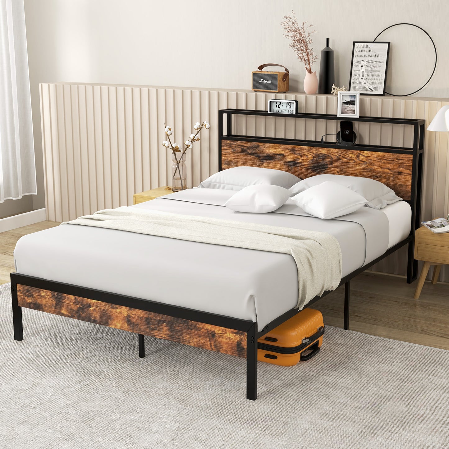 Twin/Full/Queen Bed Frame with Storage Headboard and Charging Station-Full Size Kids Crystal