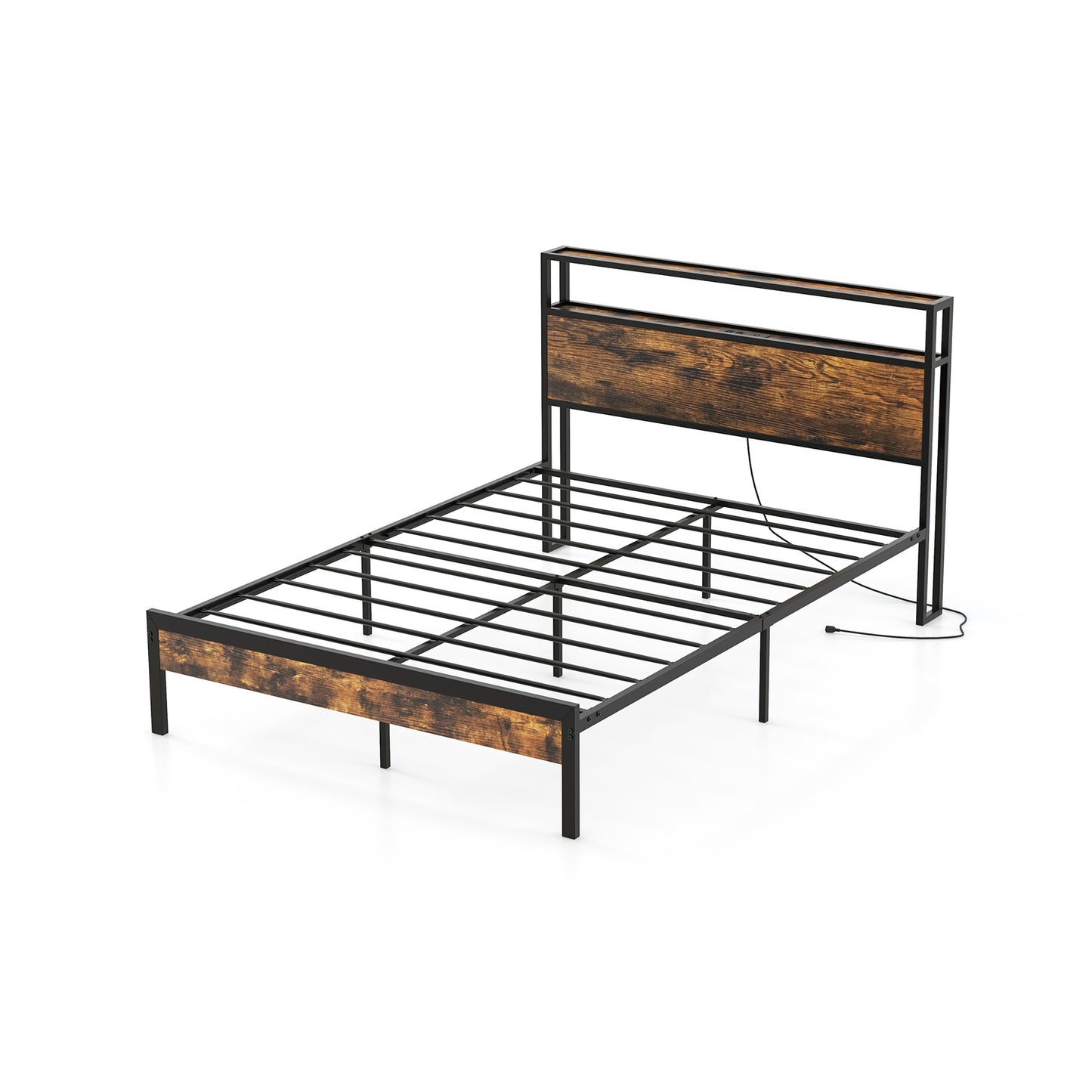 Twin/Full/Queen Bed Frame with Storage Headboard and Charging Station-Full Size Kids Crystal