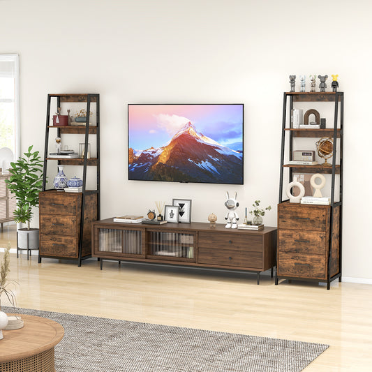 Multifunctional Tall Bookcase with Open Shelves and Storage Drawers-Rustic Brown Kids Crystal