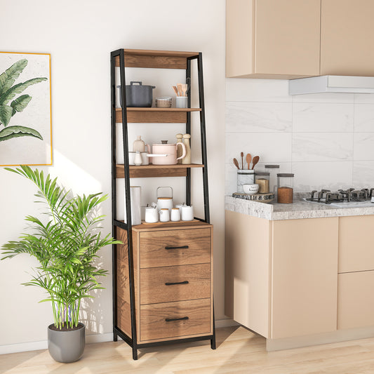 Multifunctional Tall Bookcase with Open Shelves and Storage Drawers-Natural Kids Crystal