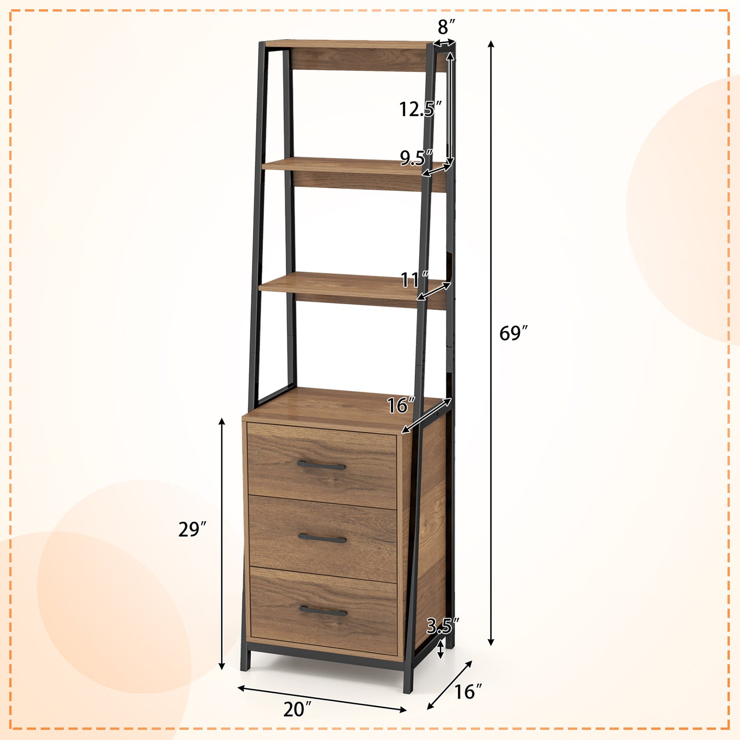 Multifunctional Tall Bookcase with Open Shelves and Storage Drawers-Natural Kids Crystal
