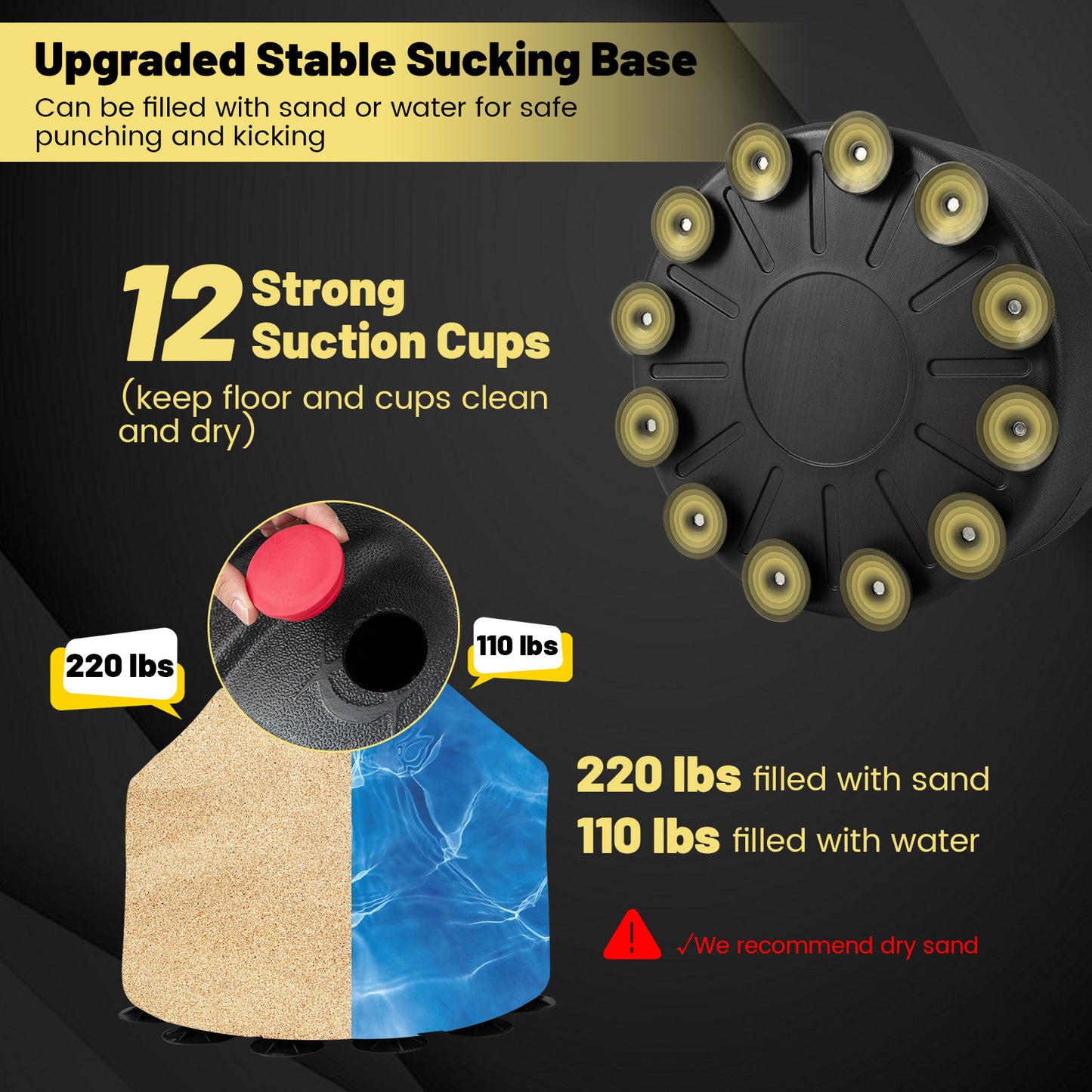 Freestanding Punching Bag Kickboxing Bag with Stand and Suction Cup Base Kids Crystal