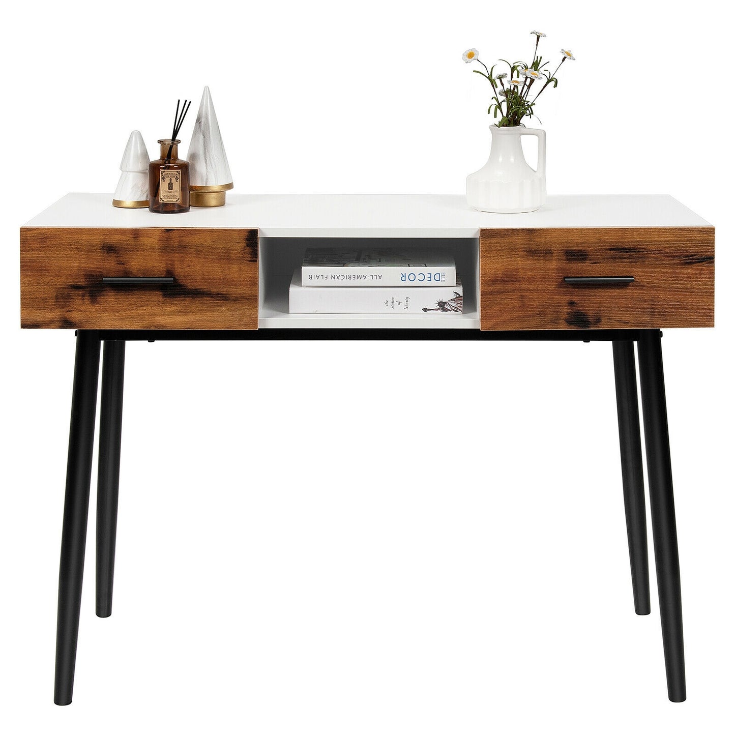 42 Inch Industrial Console Table with 2 Drawers for Entryway Hallway Kids Crystal
