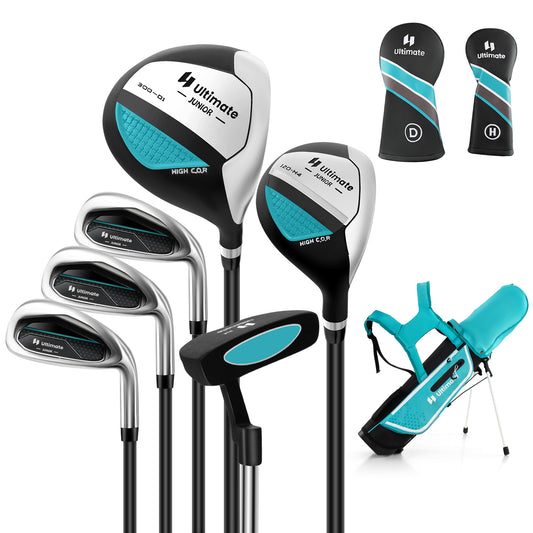 Junior Complete Golf Club Set with Stand Bag Rain Hood-Blue Kids Crystal