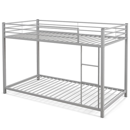 Low Profile Twin Over Twin Metal Bunk Bed with Full-length Guardrails-Silver Kids Crystal