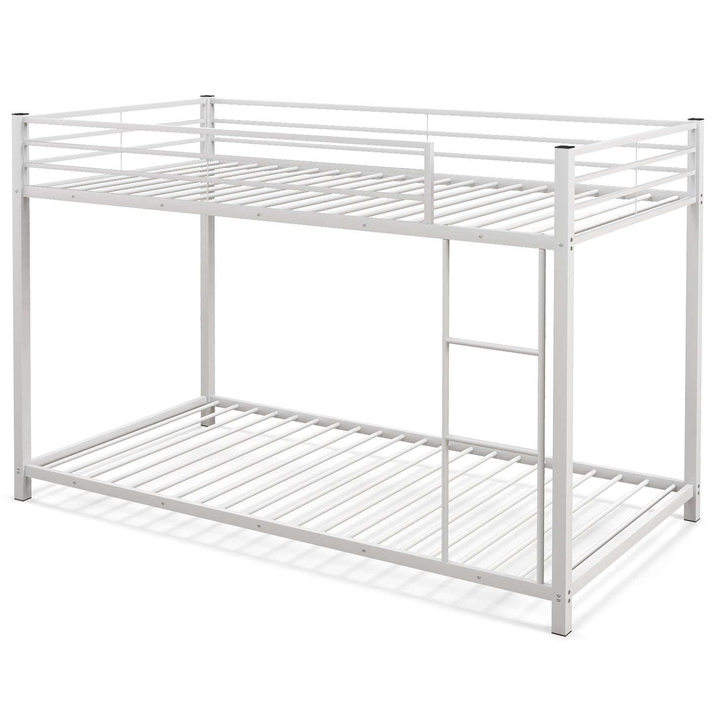 Low Profile Twin Over Twin Metal Bunk Bed with Full-length Guardrails-White Kids Crystal