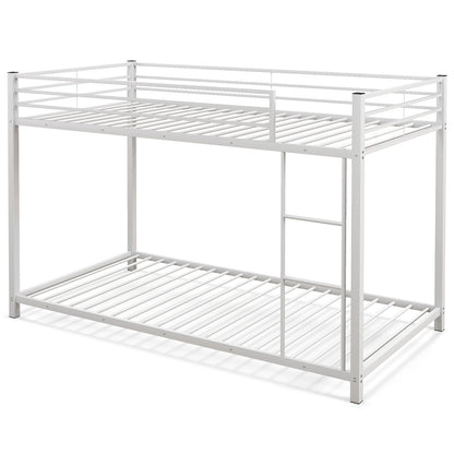 Low Profile Twin Over Twin Metal Bunk Bed with Full-length Guardrails-White