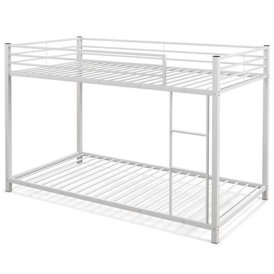 Low Profile Twin Over Twin Metal Bunk Bed with Full-length Guardrails-White Kids Crystal