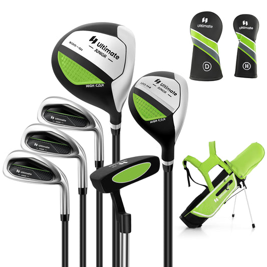 Junior Complete Golf Club Set with Stand Bag Rain Hood-Green Kids Crystal