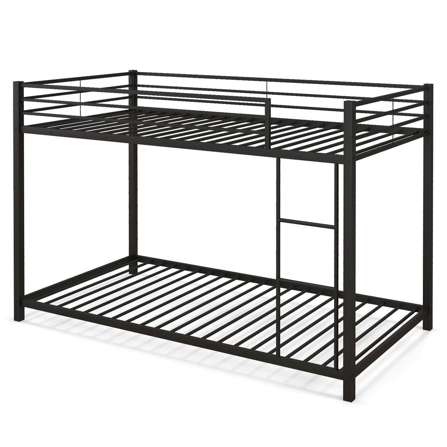 Low Profile Twin Over Twin Metal Bunk Bed with Full-length Guardrails-Black Kids Crystal