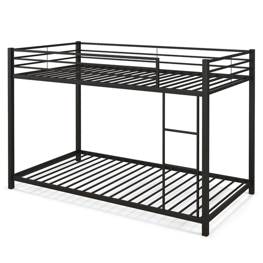 Low Profile Twin Over Twin Metal Bunk Bed with Full-length Guardrails-Black Kids Crystal