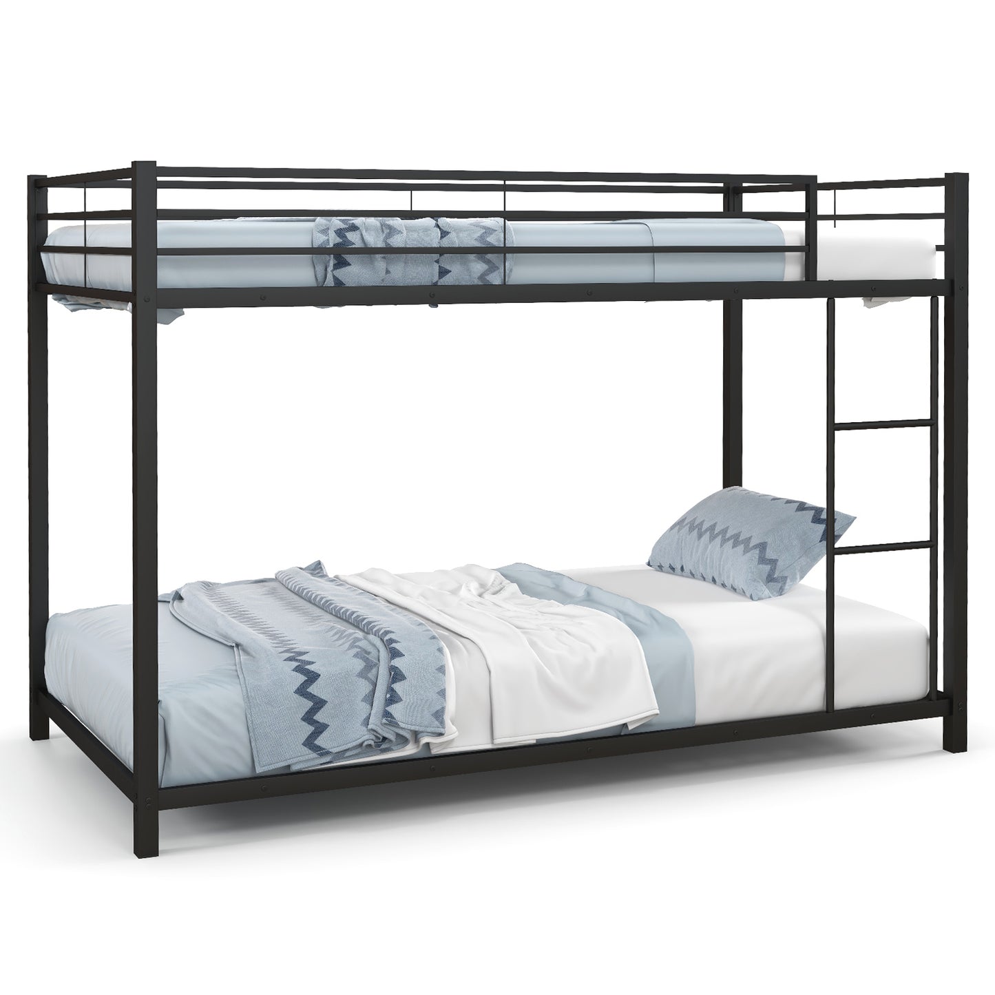 Low Profile Twin Over Twin Metal Bunk Bed with Full-length Guardrails-Black Kids Crystal