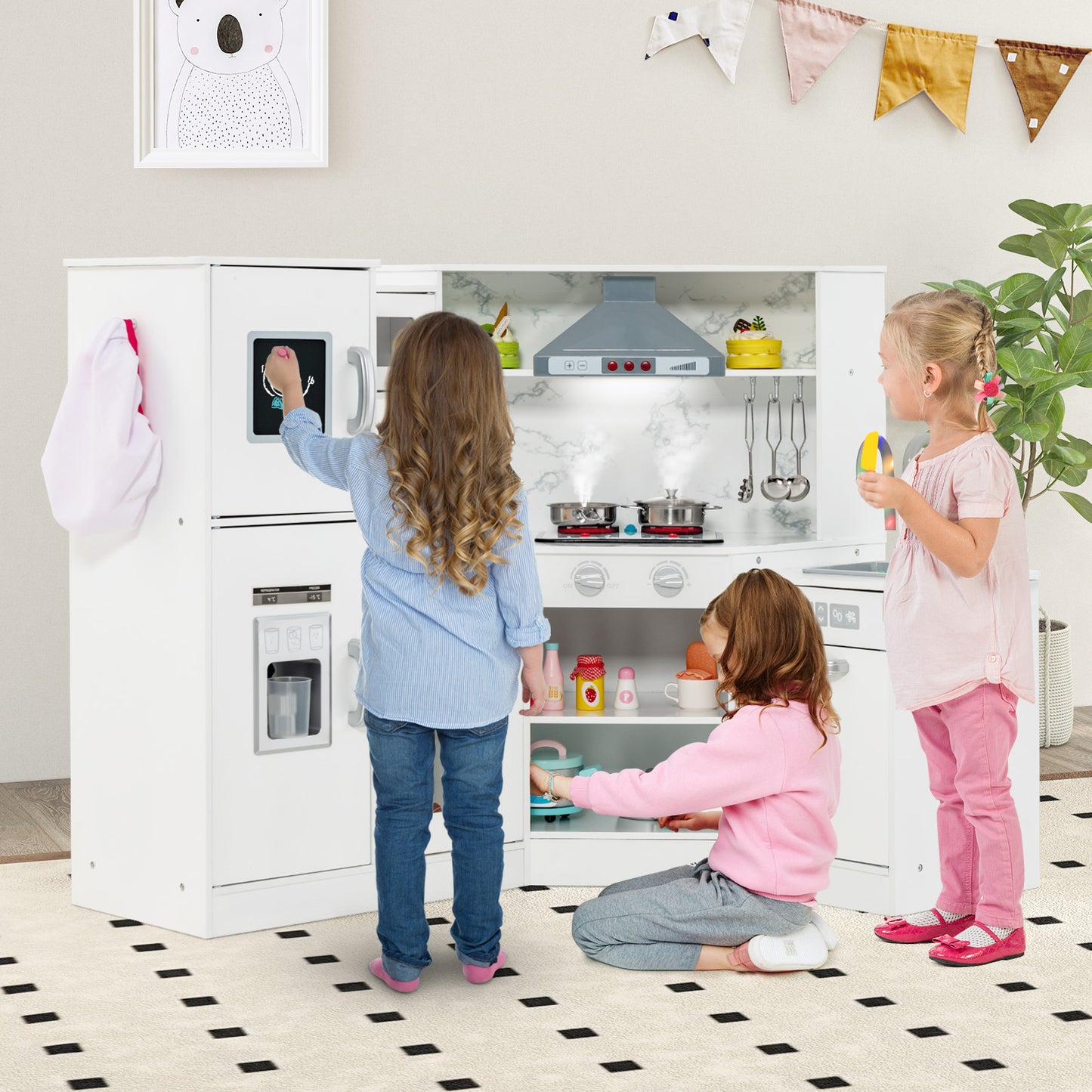 Kids Corner Pretend Kitchen Playset with Separated Washing Basin-White Kids Crystal