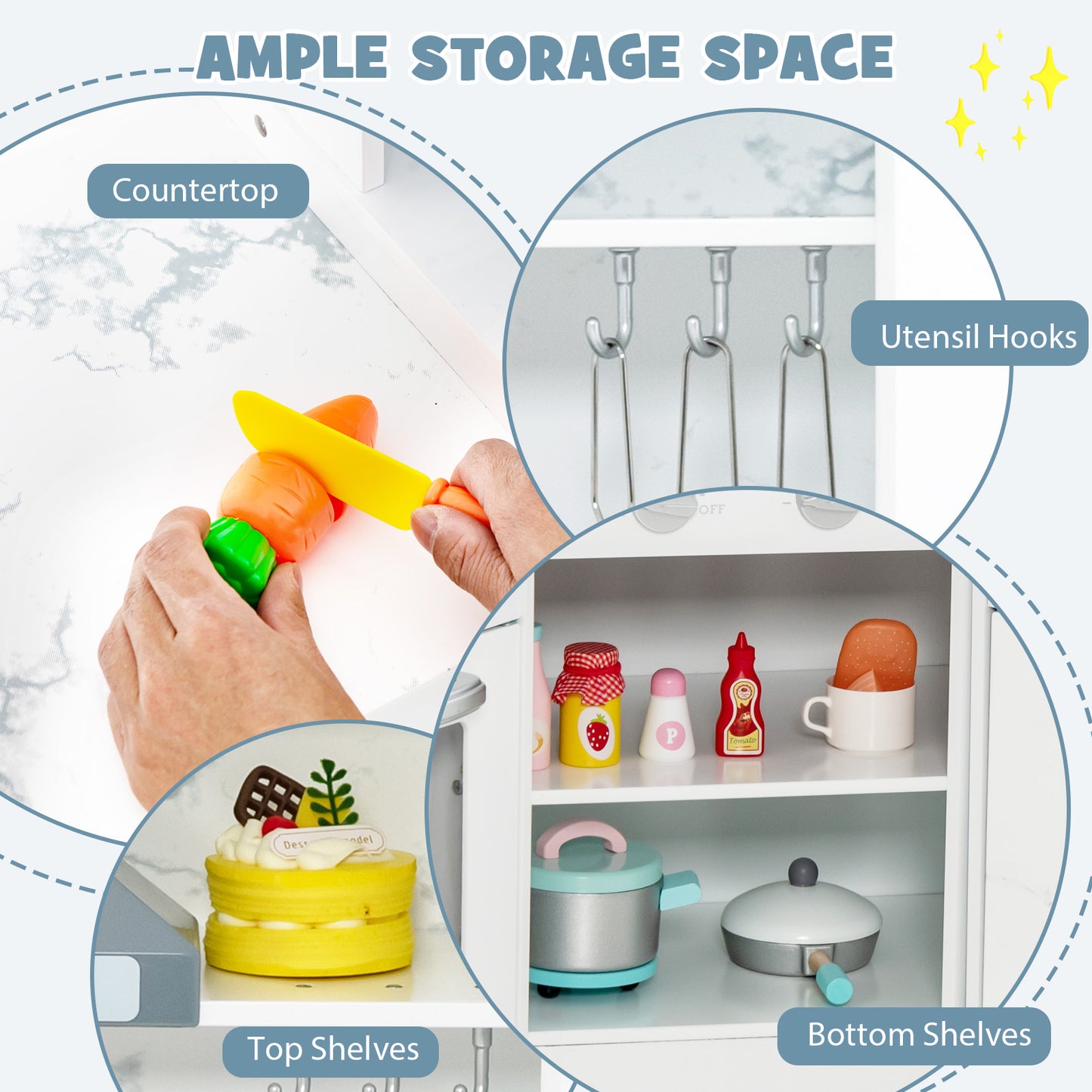 Kids Corner Pretend Kitchen Playset with Separated Washing Basin-White Kids Crystal