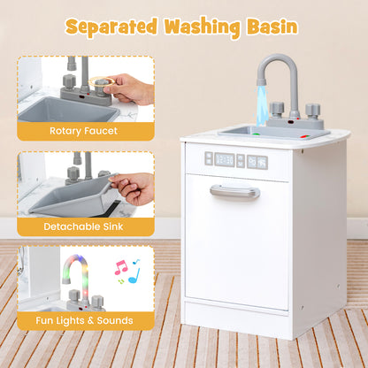Kids Corner Pretend Kitchen Playset with Separated Washing Basin-White