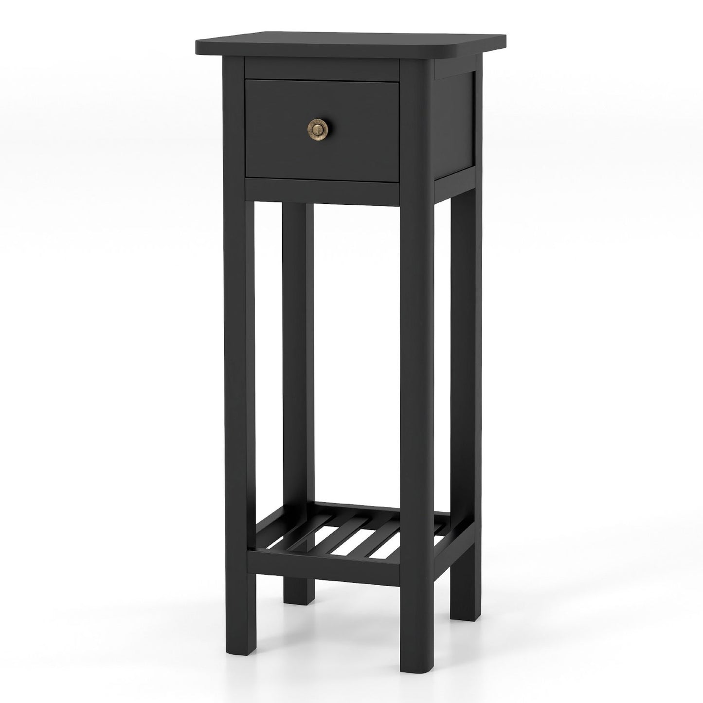 2 Tier Slim Nightstand Bedside Table with Drawer Shelf-Black Kids Crystal