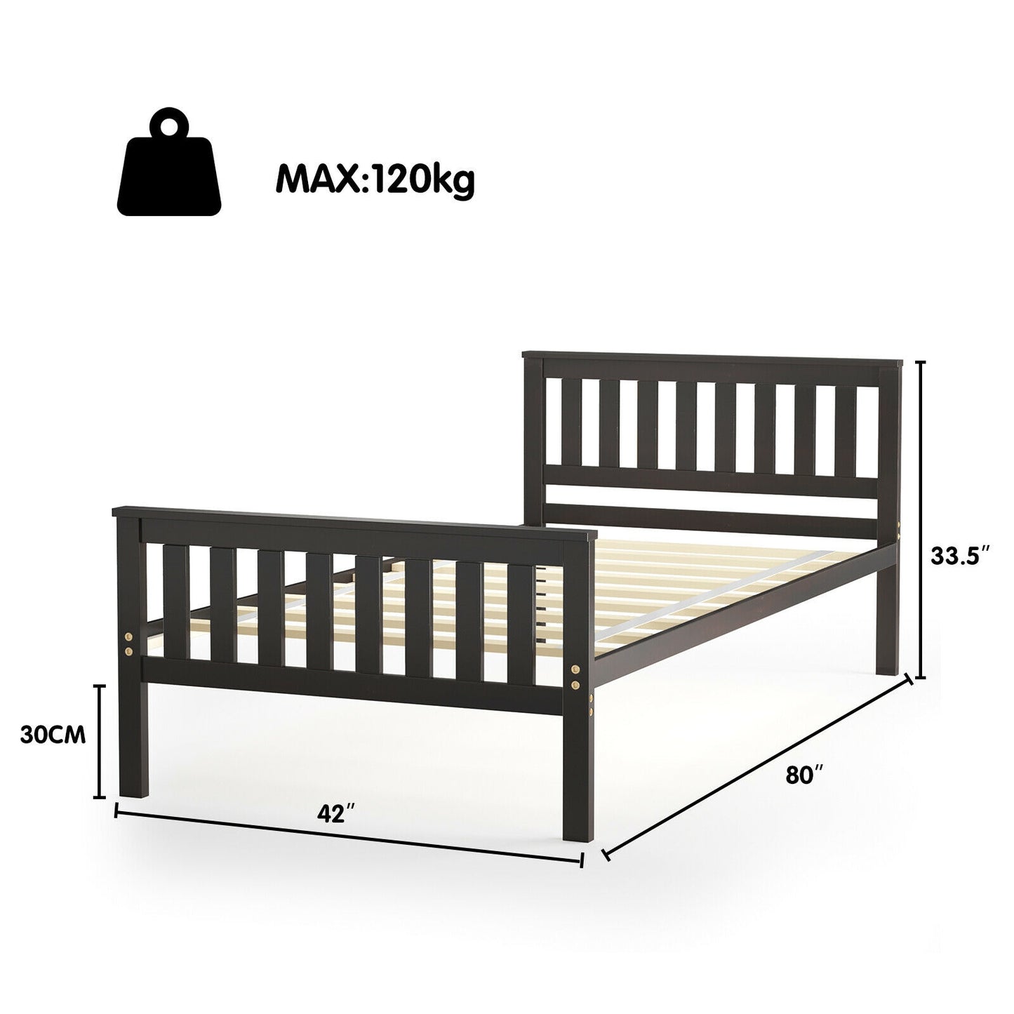 Twin Size Wood Platform Bed with Headboard Kids Crystal