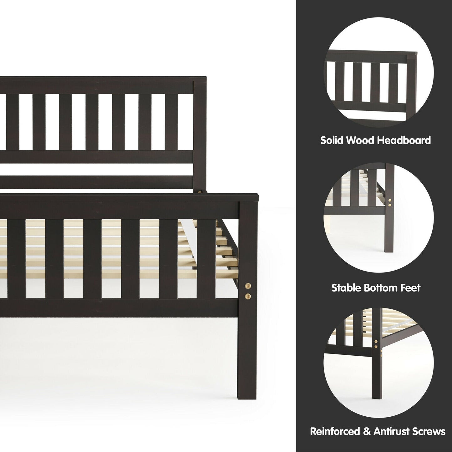 Twin Size Wood Platform Bed with Headboard Kids Crystal