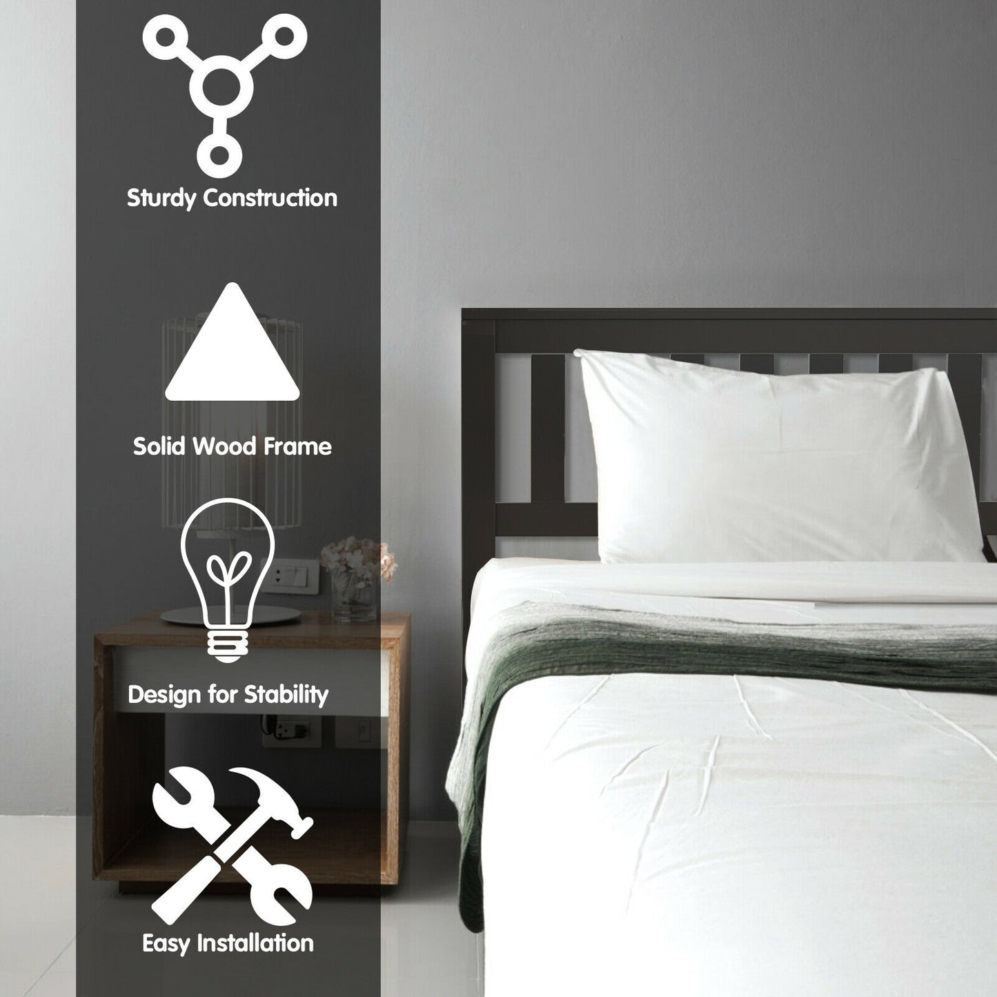 Twin Size Wood Platform Bed with Headboard Kids Crystal